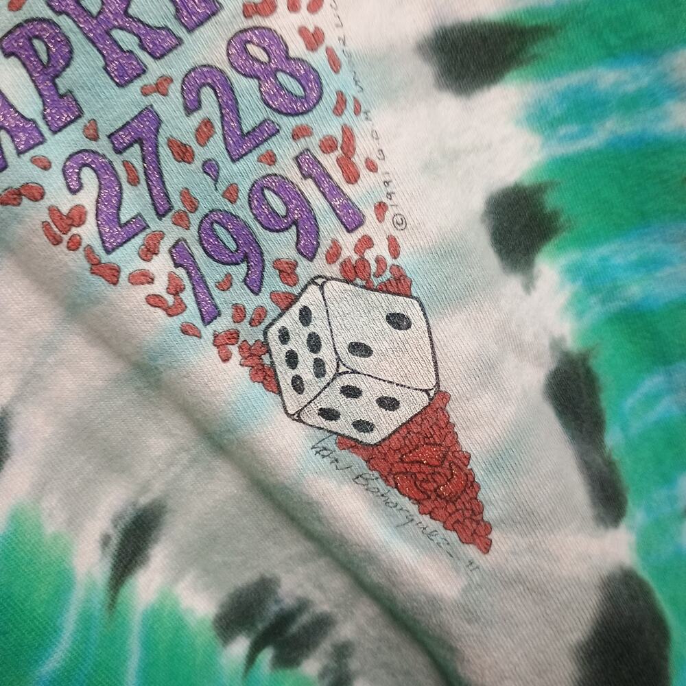 Grateful Dead Las Vegas Vintage 90s Roulette Liquid Blue Gamble Skull Shirt XL - Picture 9 of 9